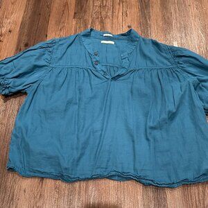 MOTHER | Flowy Swing Blouse| Turquoise | Size: L